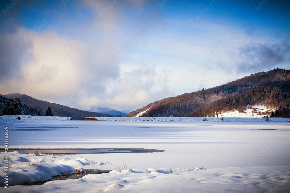 payolle lake landscape in winter