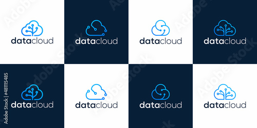 set of cloud technology logo design vector
