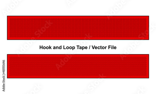 Red Hook and Loop Tape Fastener Template on White Background, Vector File.