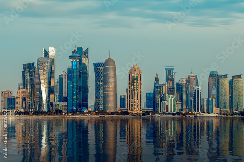 Doha  Qatar - December 27  2021  Color graded Doha Skyline view early morning