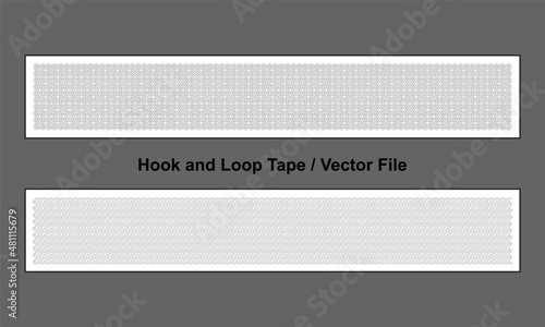 White Hook and Loop Tape Fastener Template on Gray Background, Vector File.