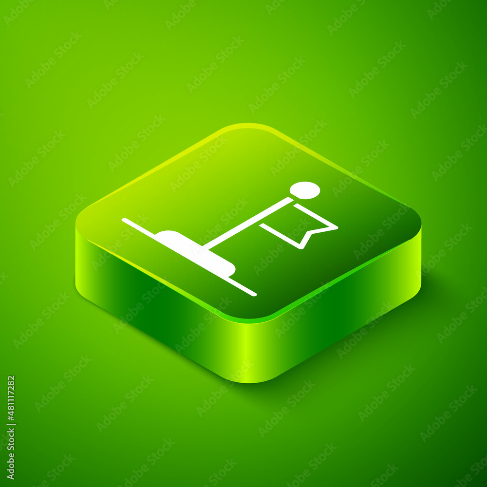 Isometric Flag icon isolated on green background. Victory, winning and conquer adversity concept. Green square button. Vector