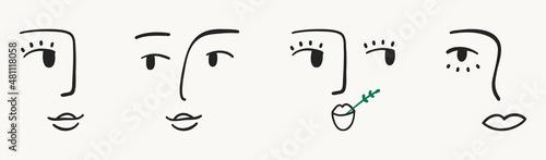 Abstract linear faces. Contemporary female silhouettes. Fashion concept, woman beauty minimalist. vector illustration for t-shirt, slogan design print graphics style. Isolated on a white background