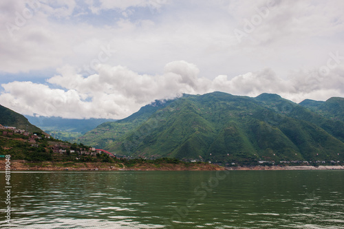 Landscape along the banks of Wuxia Gorge in the Three Gorges of the Yangtze River in China