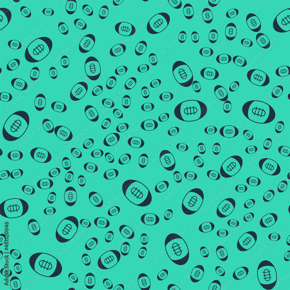 Black American Football ball icon isolated seamless pattern on green background. Rugby ball icon. Team sport game symbol. Vector Black American Football ball icon isolated seamless pattern on green background. Rugby ball icon. Team sport game symbol. Vector