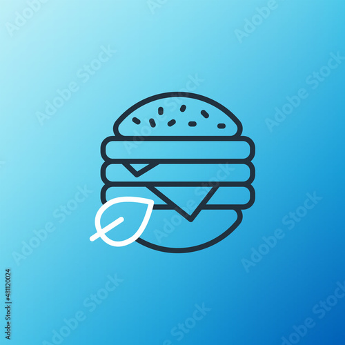 Line Vegan food diet icon isolated on blue background. Organic, bio, eco symbol. Vegan, no meat, lactose free, healthy, fresh and nonviolent food. Colorful outline concept. Vector