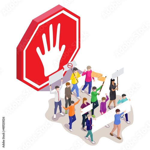 Stop violence protest, flat vector isometric illustration.