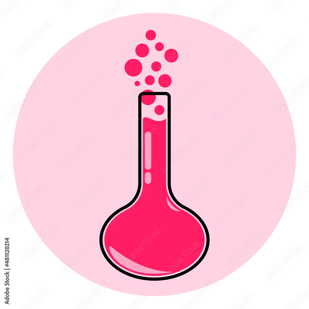 chemical glass or tube flat icon. Laboratory glass with pink liquid for element illustration, educational template chemical glass or tube flat icon. Laboratory glass with pink liquid for element illustration, educational template
