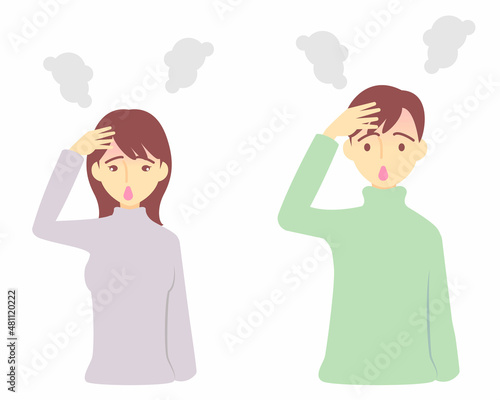 体調不良、発熱する人物／A person who is in poor physical condition and has a fever