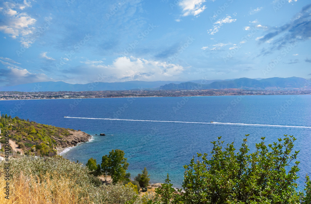 Panoramic landscape - turquoise sea. Peloponnese Greece