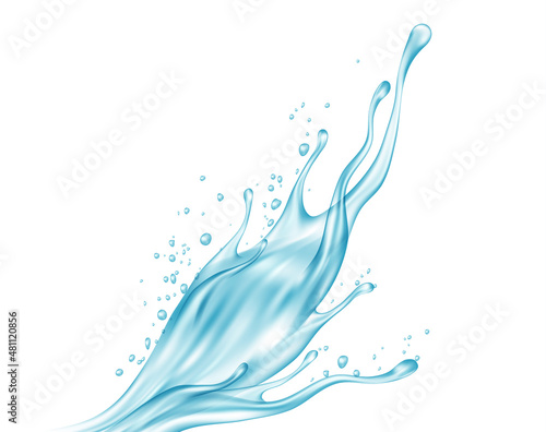 Water splash. Realistic transparent isolated splash of water with drops isolated on transparent background. Vector illustration