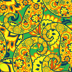 Fotobehang Geel patronen Paisley ornament patroon kalamkari stijl  © antalogiya