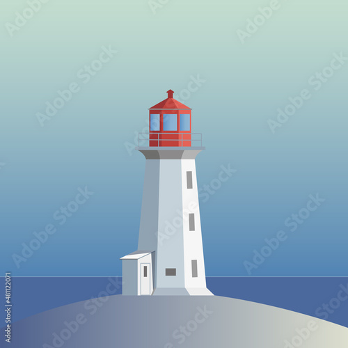 Peggy's Cove Lighthouse in Nova Scotia. Vector Illustration