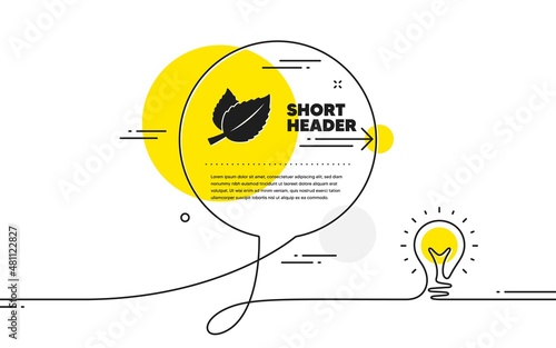 Mint leaves icon. Continuous line idea chat bubble banner. Herbal leaf sign. Tea with Mentha symbol. Mint leaves icon in chat message. Talk comment light bulb background. Vector