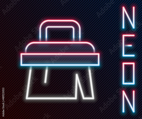 Glowing neon line Sauna brush icon isolated on black background. Wooden brush with coarse bristles for washing in the bath. Anti cellulite massage. Colorful outline concept. Vector