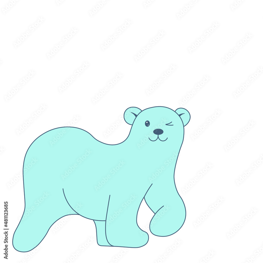Hand-drawn blue bear, vector image, flat vector, isolate on white background Hand-drawn blue bear, vector image, flat vector, isolate on white background