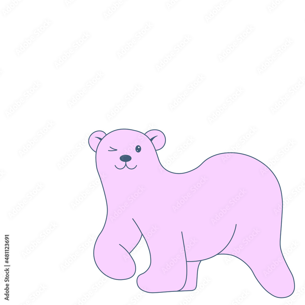 Hand-drawn pink bear on the white background, vector image, flat vector, isolate on white background