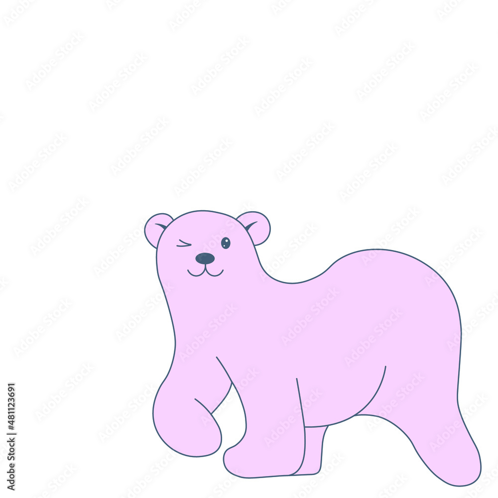 Hand-drawn pink bear on the white background, vector image, flat vector, isolate on white background Hand-drawn pink bear on the white background, vector image, flat vector, isolate on white background