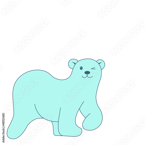 Hand-drawn blue bear, vector image, flat vector, isolate on white background