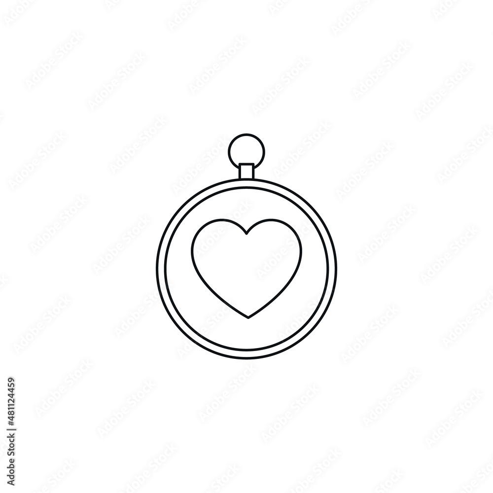 Obraz premium Romance and love concept. Outline sign drawn in flat style. Line icon of heart inside of necklace