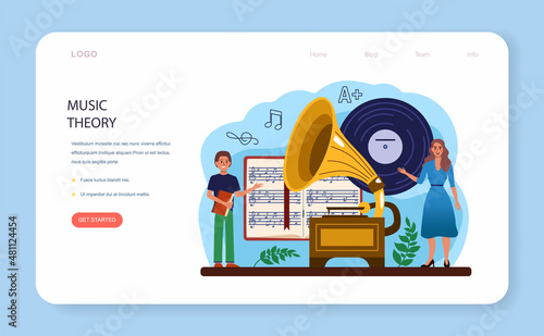 Music club or school web banner or landing page. Students learn to play