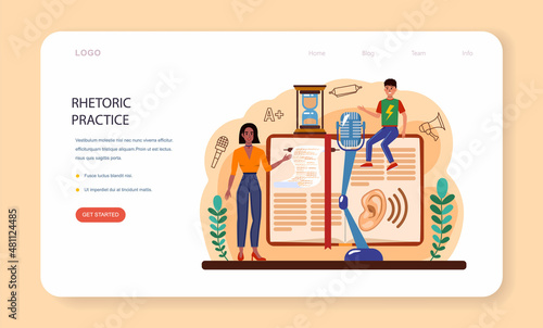 Rhetoric class web banner or landing page. Students training public
