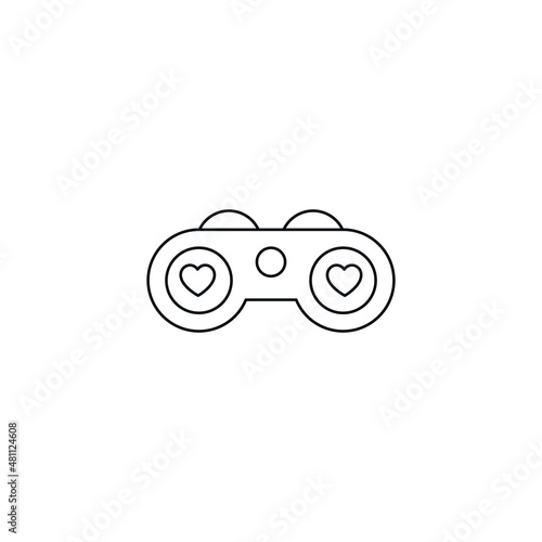 Romance and love concept. Outline sign drawn in flat style. Line icon of hearts on glass of binocular