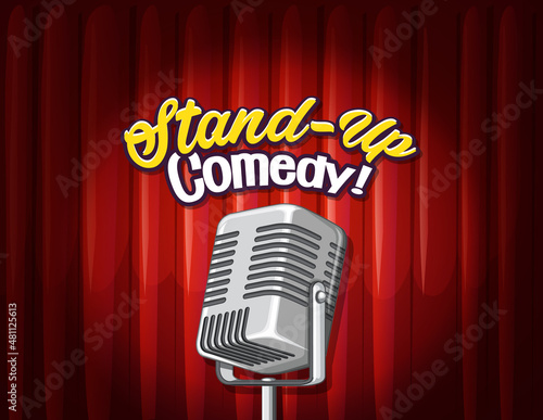 Stand up comedy banner with vintage microphone