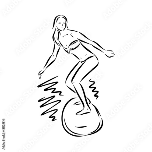 Surfer in wave brush ink sketch handdrawn serigraphy print