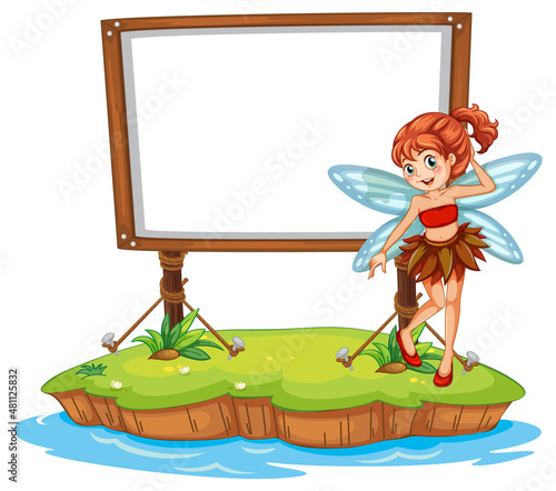 Fantasy fairy cartoon character with blank banner