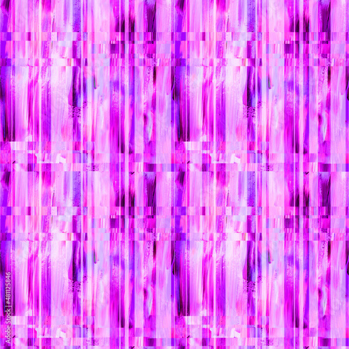 Psychedelic neon pink striped abstract seamless pattern. Textured violet brush stroke trendy repeat print. Fluorescent blurred, striped design.