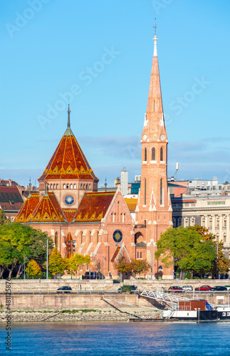 Calvinist church on Danube embankment, Budapest, Hungary