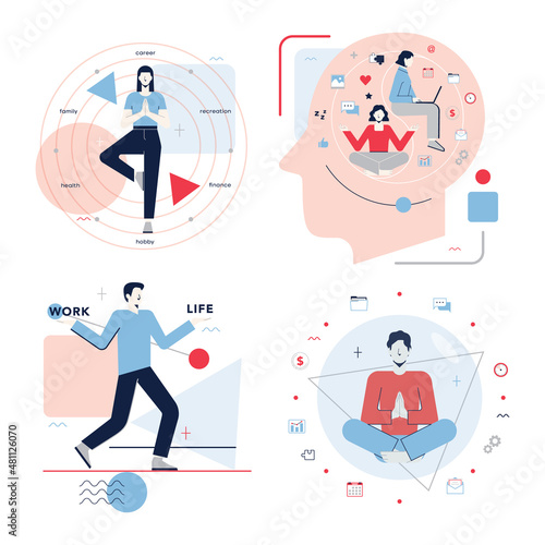 Work life balance concept set. Career and personal life on a scales