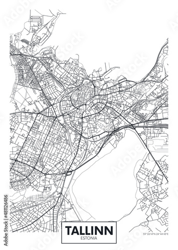 Canvas Print City map Tallinn, travel vector poster design