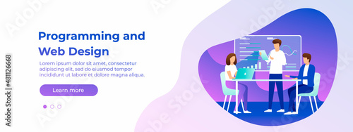 Teamwork concept. People hold a conference. Modern vector illustration concept for website and mobile website development. Illustration in a flat style. Vector illustration EPS 10