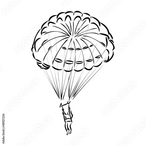 Vector, Image of Parachuting Illustration, black and white color, with transparent background