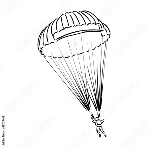 Vector, Image of Parachuting Illustration, black and white color, with transparent background