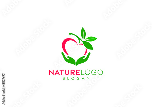 Apple fruits leaf logo vector design, leaf care logo, apple logo design, natural food vector logo design