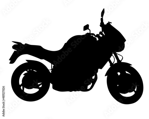 Man in protective clothing rides sport bike. Isolated silhouette on a white background