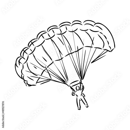 Vector, Image of Parachuting Illustration, black and white color, with transparent background