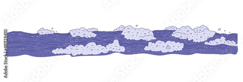 Waves sea ocean. Vector very peri bursts splash with foam and bubbles. Outline doddle sketch illustration isolated on white background.