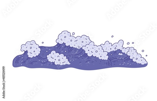 Waves sea ocean. Vector very peri bursts splash with foam and bubbles. Outline doddle sketch illustration isolated on white background.