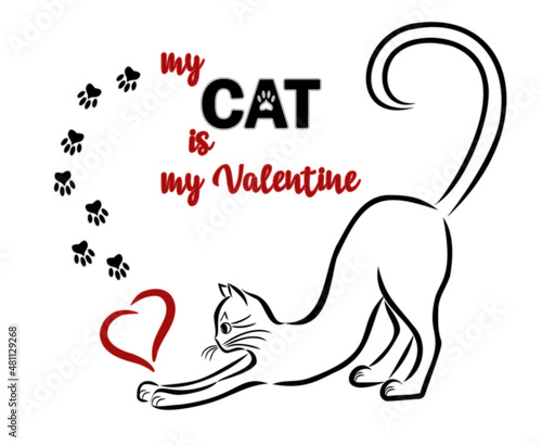 My cat is my valentine, happy invitation card, vector illustration