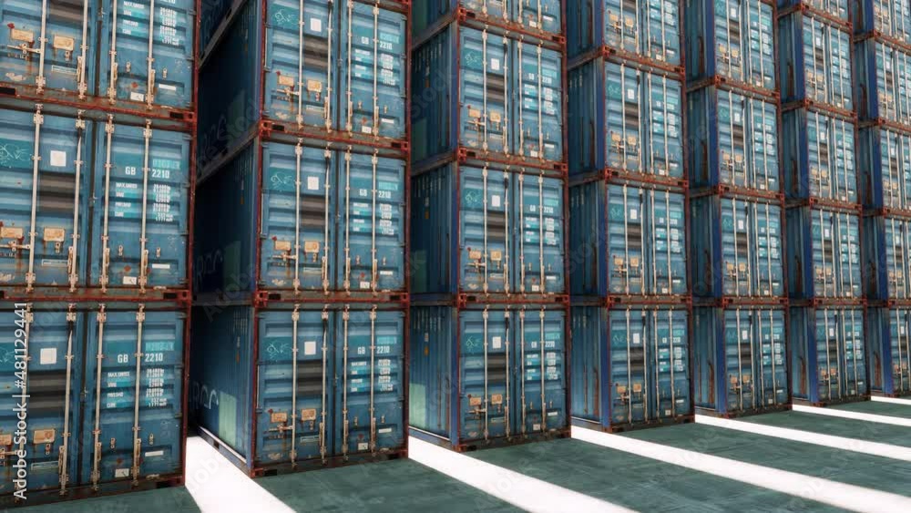 A wall of shipping containers stacked as high and far as the eye can see. A wall of shipping containers stacked as high and far as the eye can see.