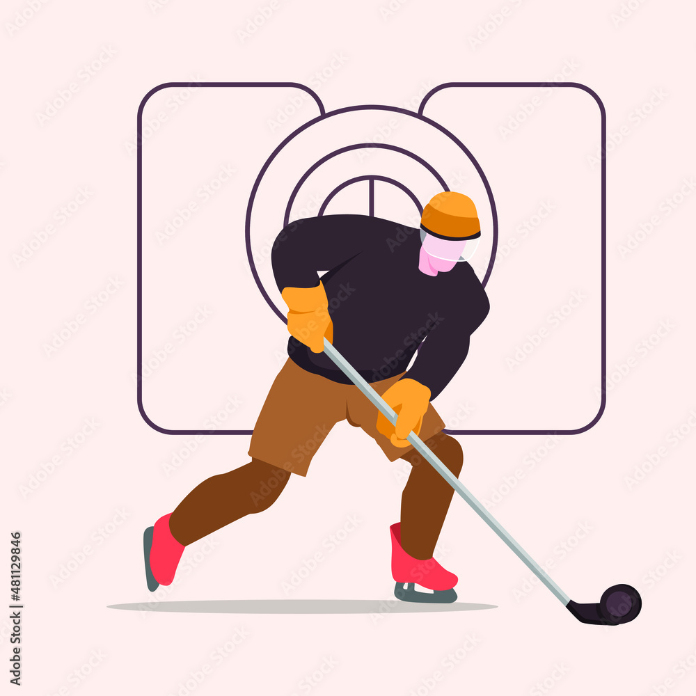 Fototapeta premium Man ice hockey outfit is performing on the ice. Winter Sports. Vector colorful illustration.