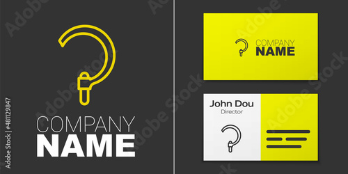 Logotype line Sickle icon isolated on grey background. Reaping hook sign. Logo design template element. Vector