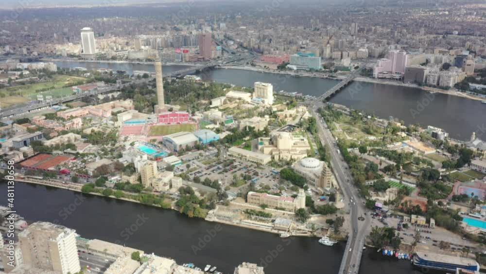 Aerial Drone zoom out shot of Zamalek, downtown Cairo at noon Aerial Drone zoom out shot of Zamalek, downtown Cairo at noon