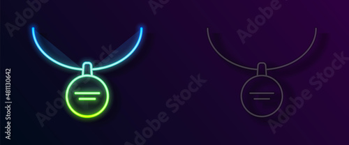 Glowing neon line Locket on necklace icon isolated on black background. Vector