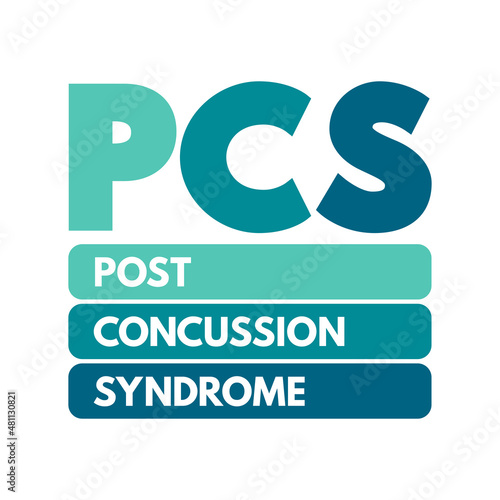 PCS Post-concussion syndrome - set of symptoms that may continue for weeks or more after a concussion, acronym medical concept for presentations and reports