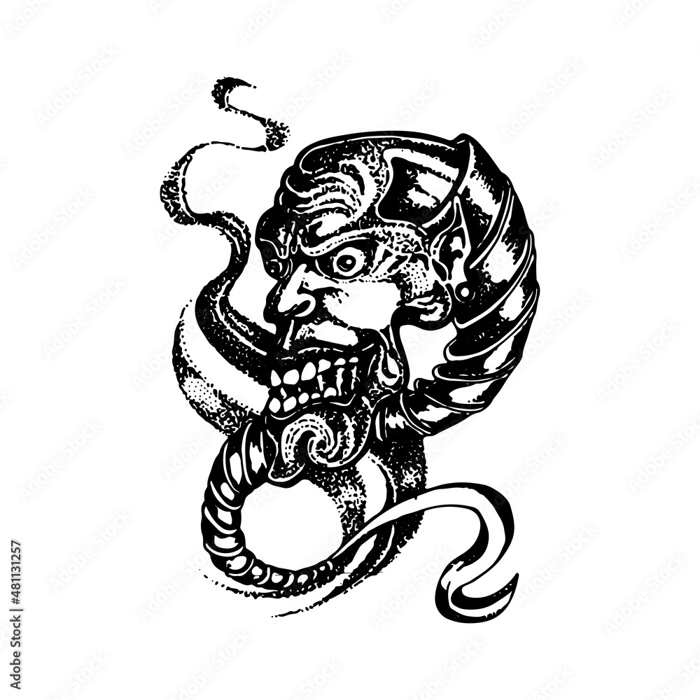 Abstract Demon Skull Hand Drawn Tattoo Design